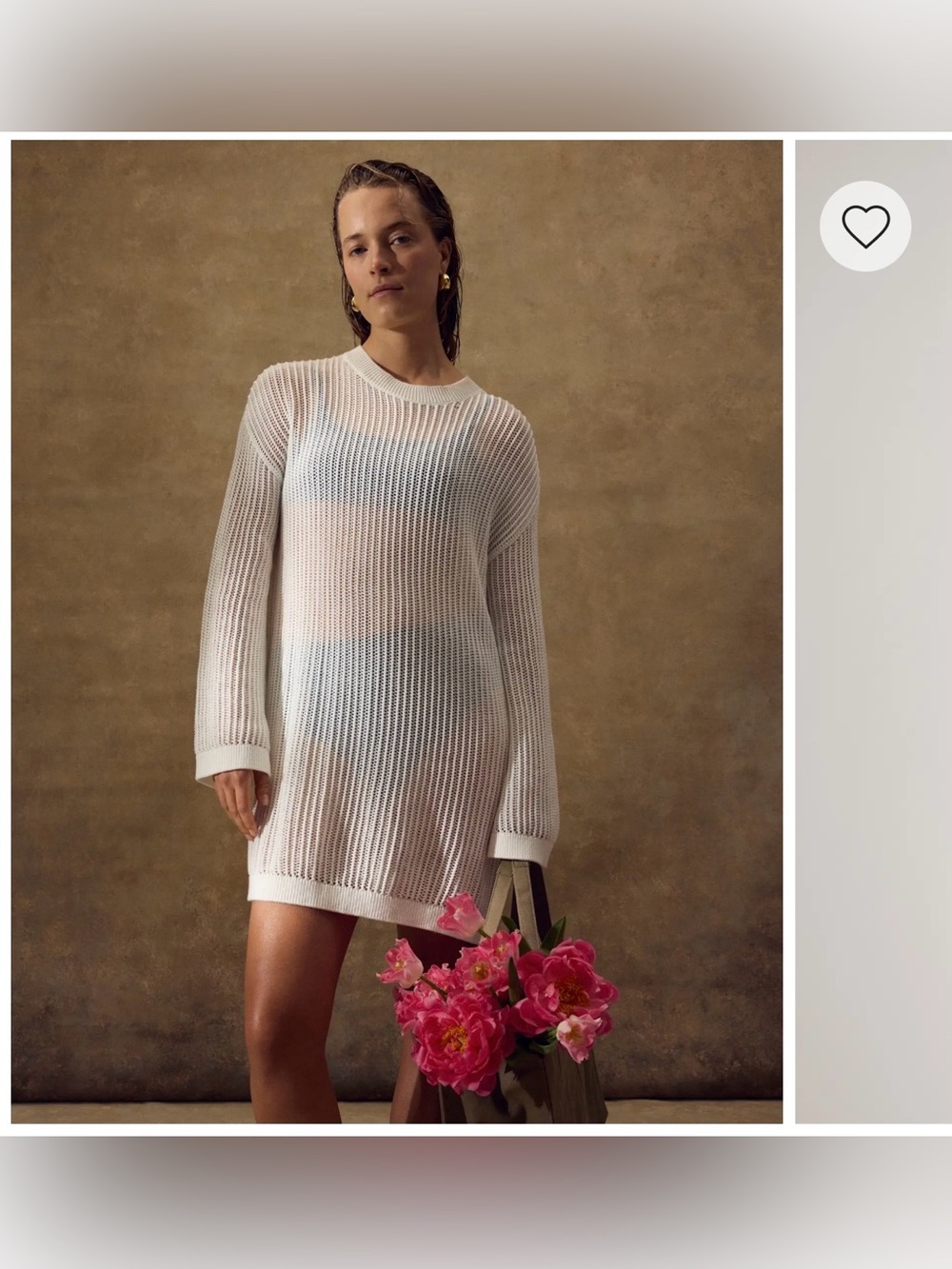 Quince Organic Cotton White Open-Knit Long Sleeve Cover-Up Mini Dress Size M